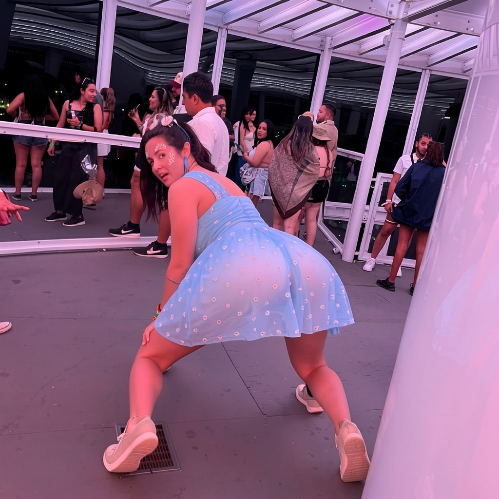 Do not change the features of her face. She is on her hands and knees with her rear towards the viewer. She is looking back at the viewer over her shoulder. Her knees are wide apart.