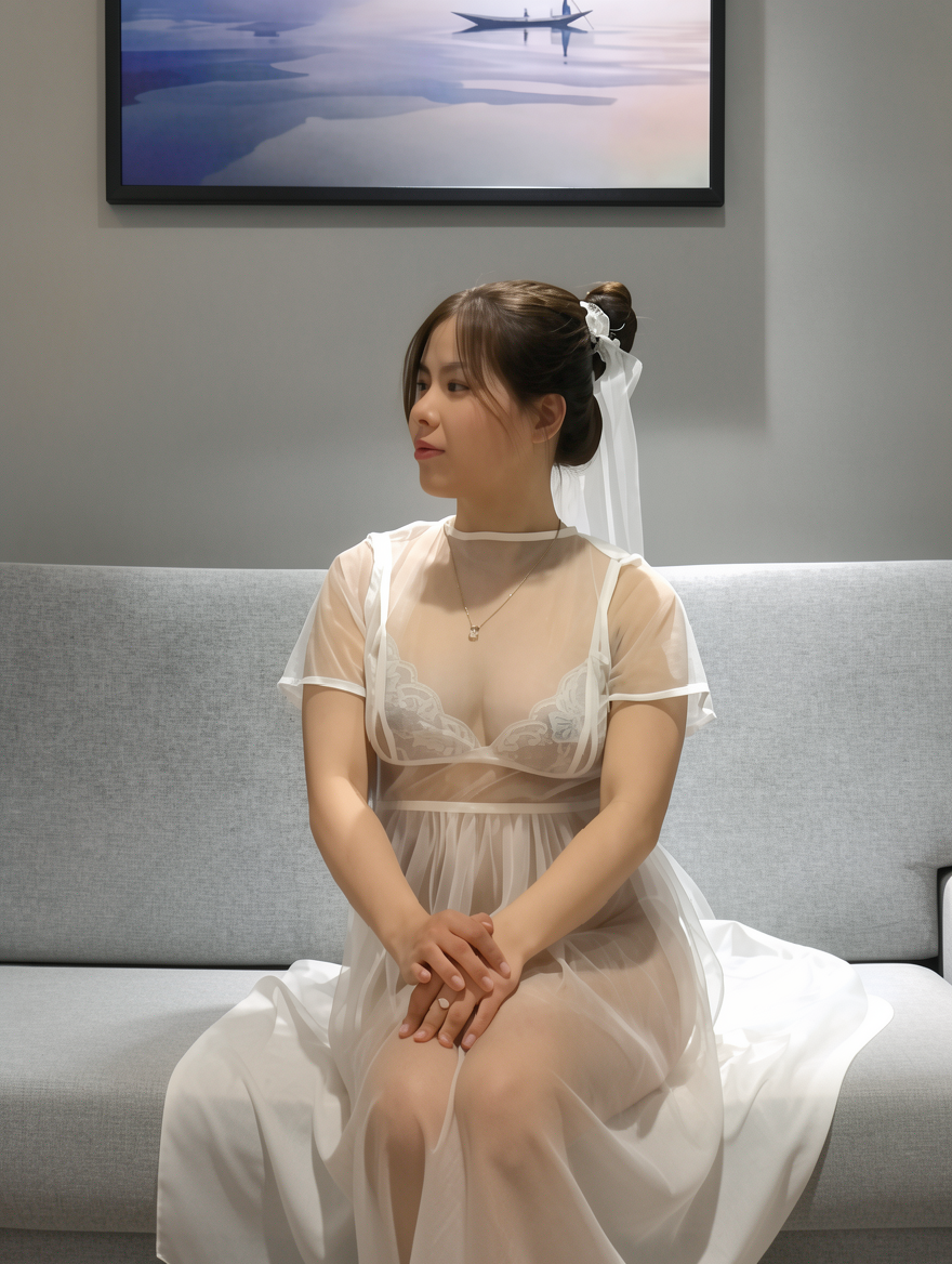 Remove the table and all the items on table in front of the girl