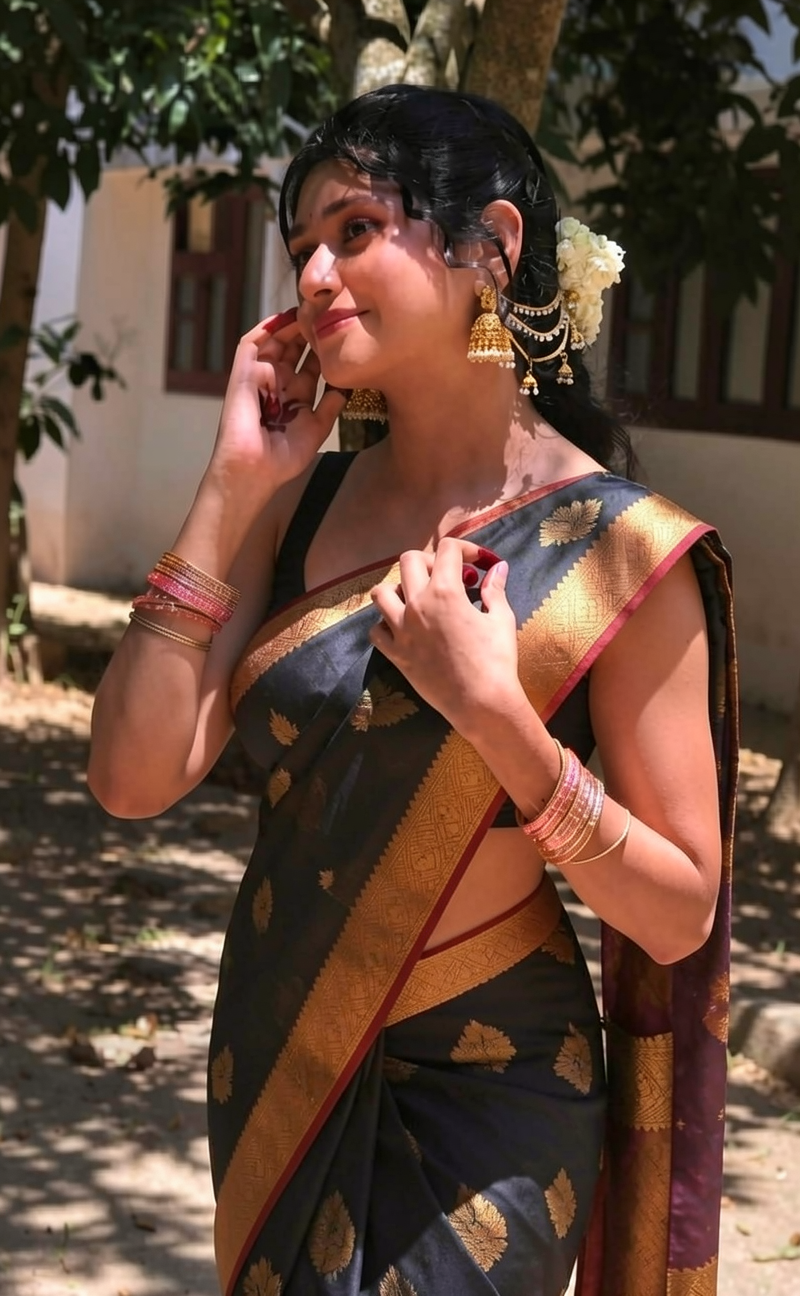 Make her wear a sexy saree having a sports bra for blouse