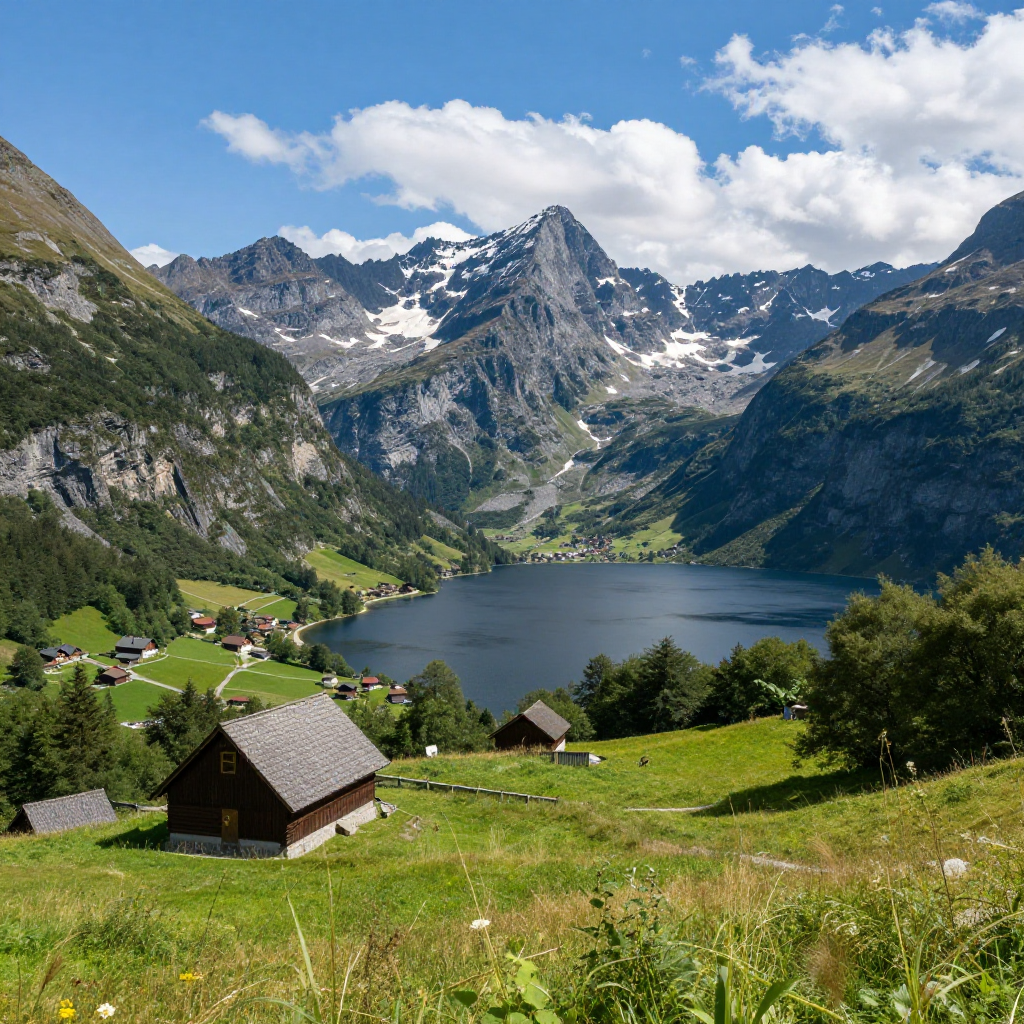 Eine schöne Landschaft mit Bergen und einem See