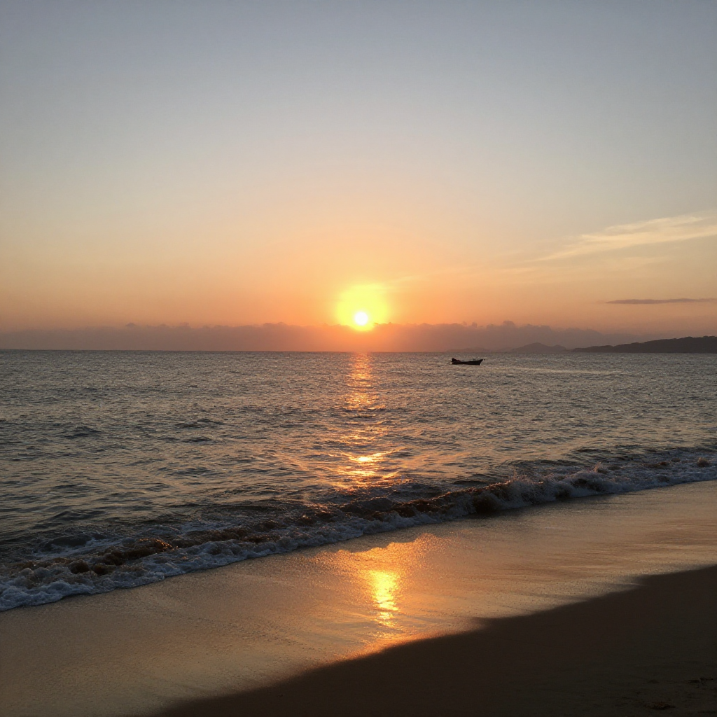 Paisaje de playa al atardecer