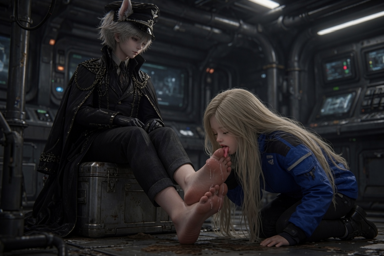 Make the bondle girl on the image suck the boy's toe.