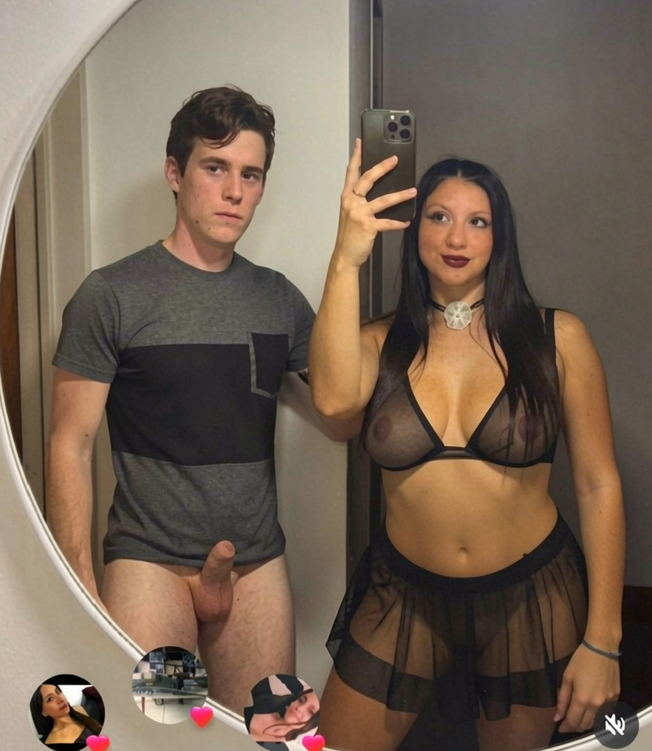 Añande al chico al lado de la chica. Manten rasgos faciales e imperfecciones.