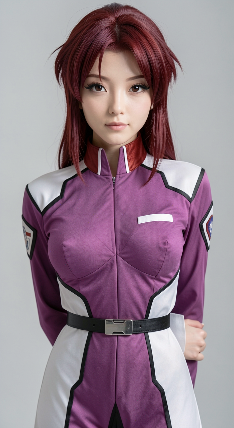 Realistic picture of a girl cosplay as this character. She still wear this uniform but make it sexy