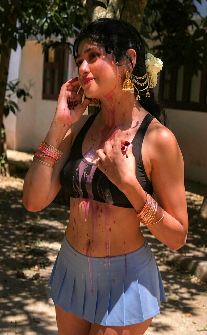Splatter semen on her body