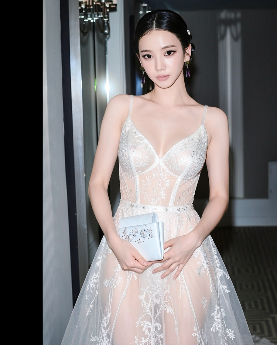 Change her clothes to sexy transparent wedding dress