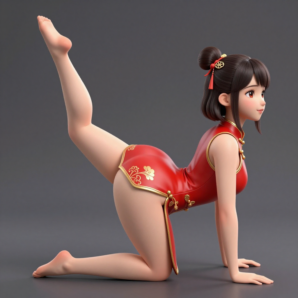 3d amy rose huge butt under chinese dress  lean floor raise butt