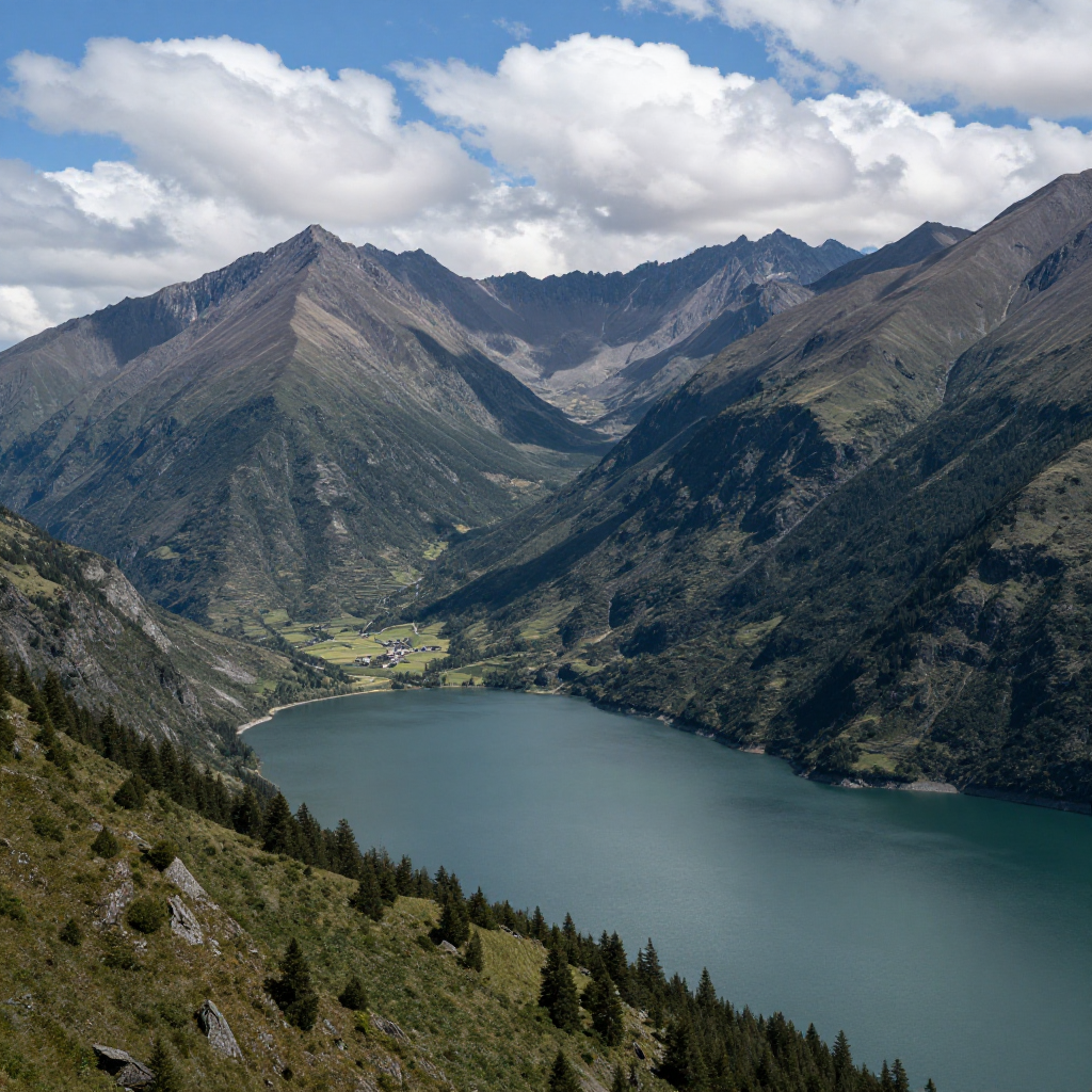 A beautiful landscape with mountains and a lake
