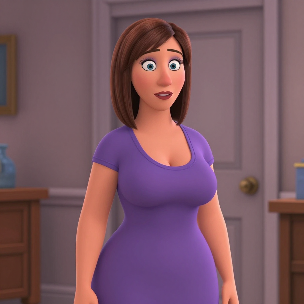 Lois Griffin, family guy - reimagined - as a 40 year old woman, Disney pixar 3d, 8k masterpiece, tight clothing, huge breasts, slightly saggy breasts, deep cleavage, curvy toned figure, perfect bootyLois